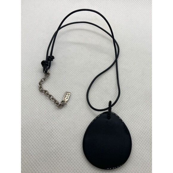 Peyote Bird Black Stone Pendant 16'' - 18'' Necklace Sterling 925 Silver‎ 10g - Picture 2 of 9